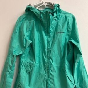 Merrell Waterproof Rain Jacket Select X Dry Teal Light Blue Color Lightweight Co